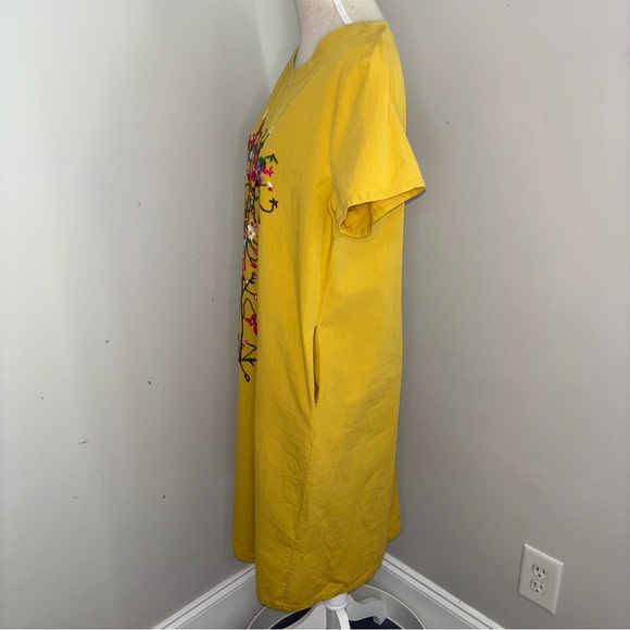 Amato Rizzi yellow embroidered floral shift dress short sleeve hemp Medium 8-10 - Picture 7 of 10